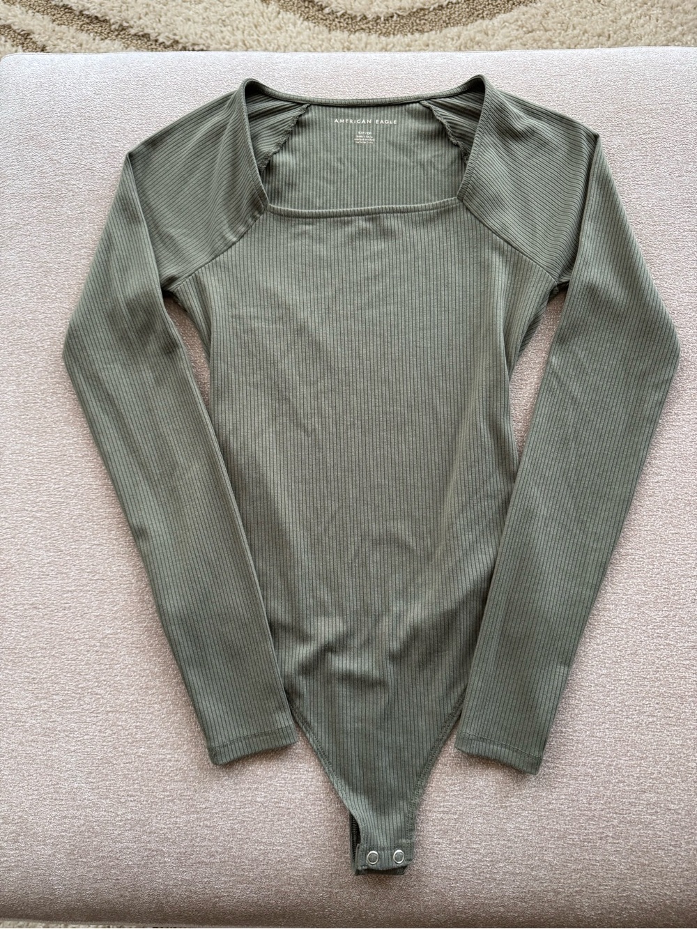 American Eagle Ribbed Long Sleeve Square Neck Bodysuit